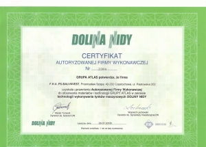 Certyfikat Autoryzowanej Firmy Wykonawczej